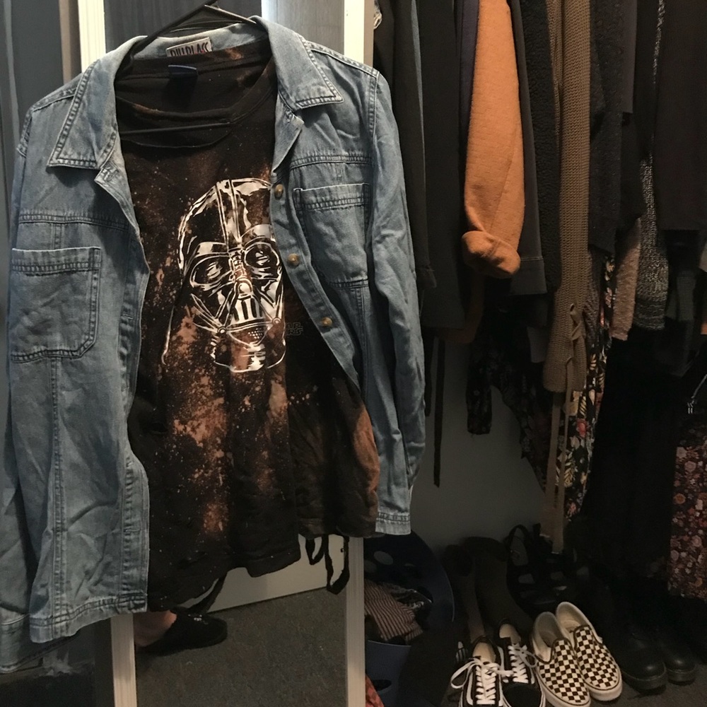 Denim button up with 3 acid destroyed shirts